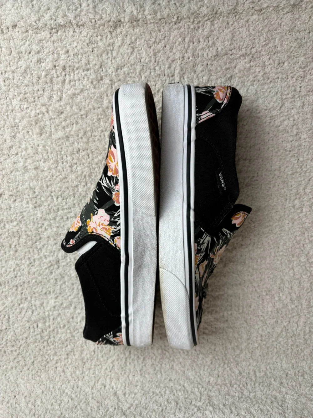Vans Shoes‎ Womens 6.5 Asher Palm Floral Black White Slip On Comfort Sneaker